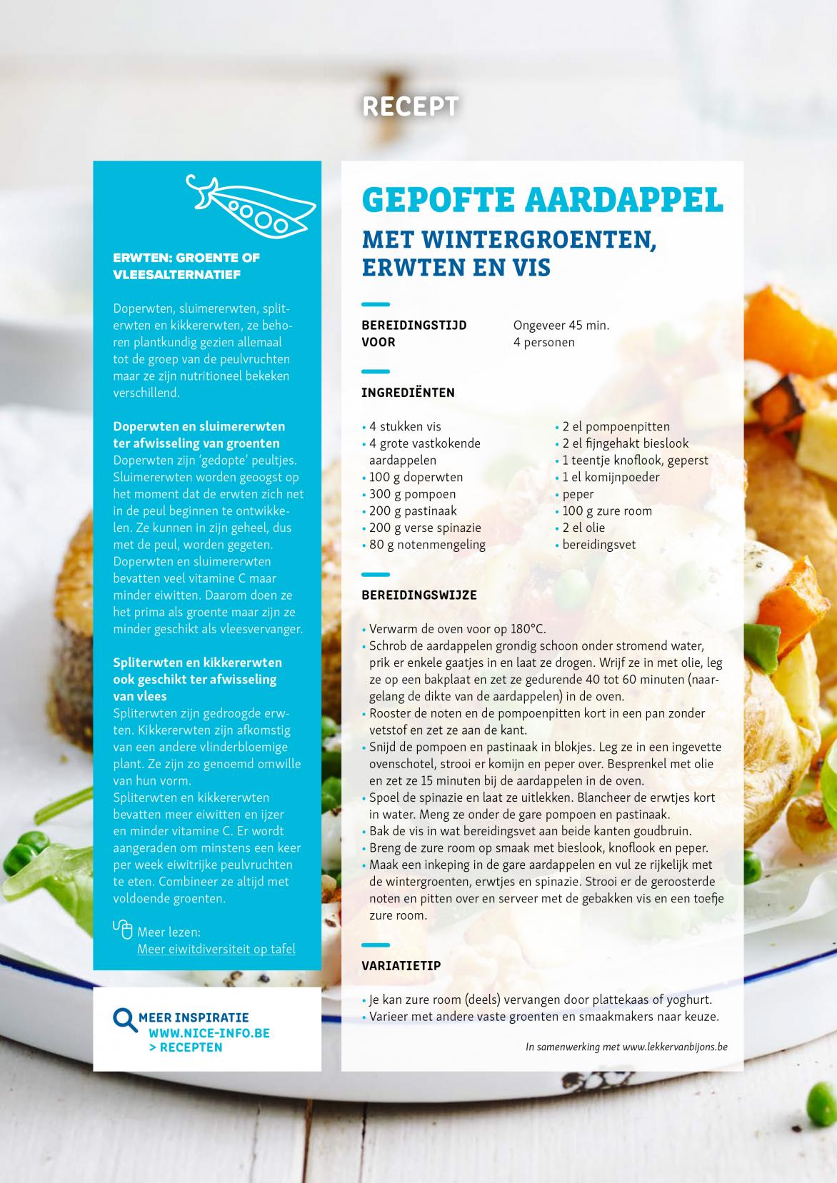 Receptfiche Gepofte aardappel wintergroenten erwten vis