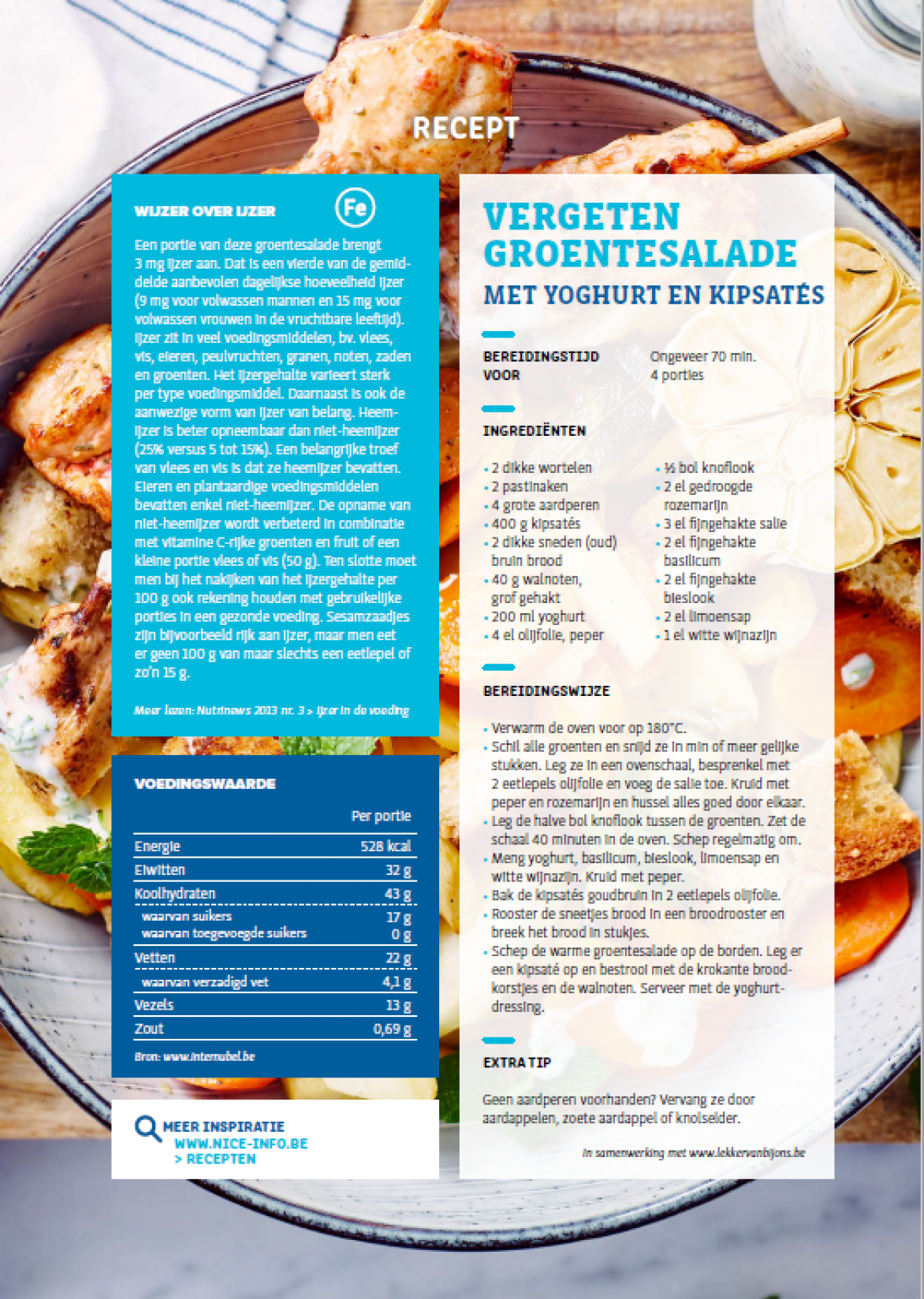 RECEPTFICHE - Vergeten groentesalade met yoghurt en kipsaté