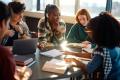 studenten met boeken op school