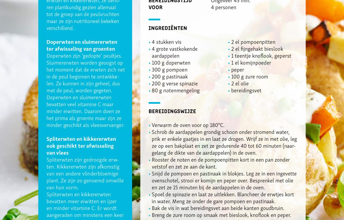 Receptfiche Gepofte aardappel wintergroenten erwten vis