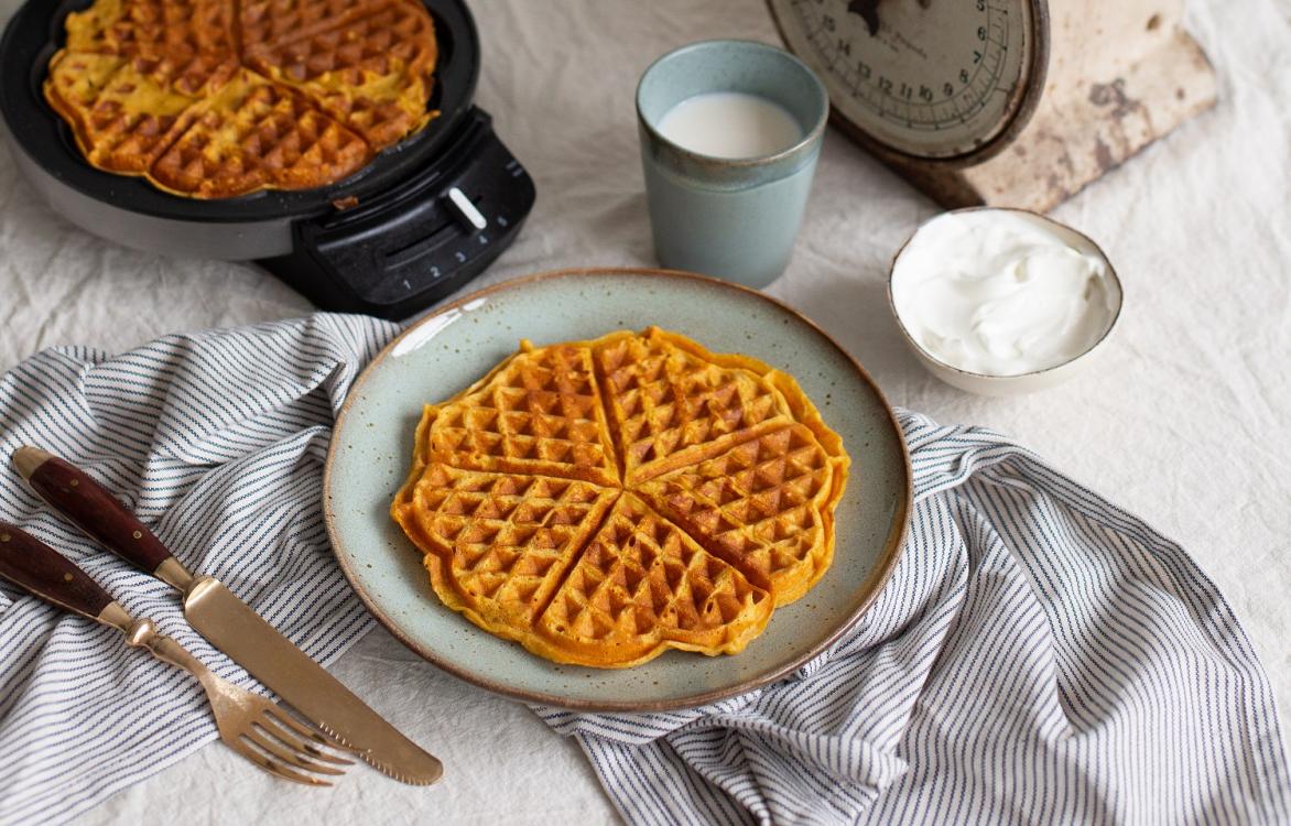 Pompoenwafels met yoghurt